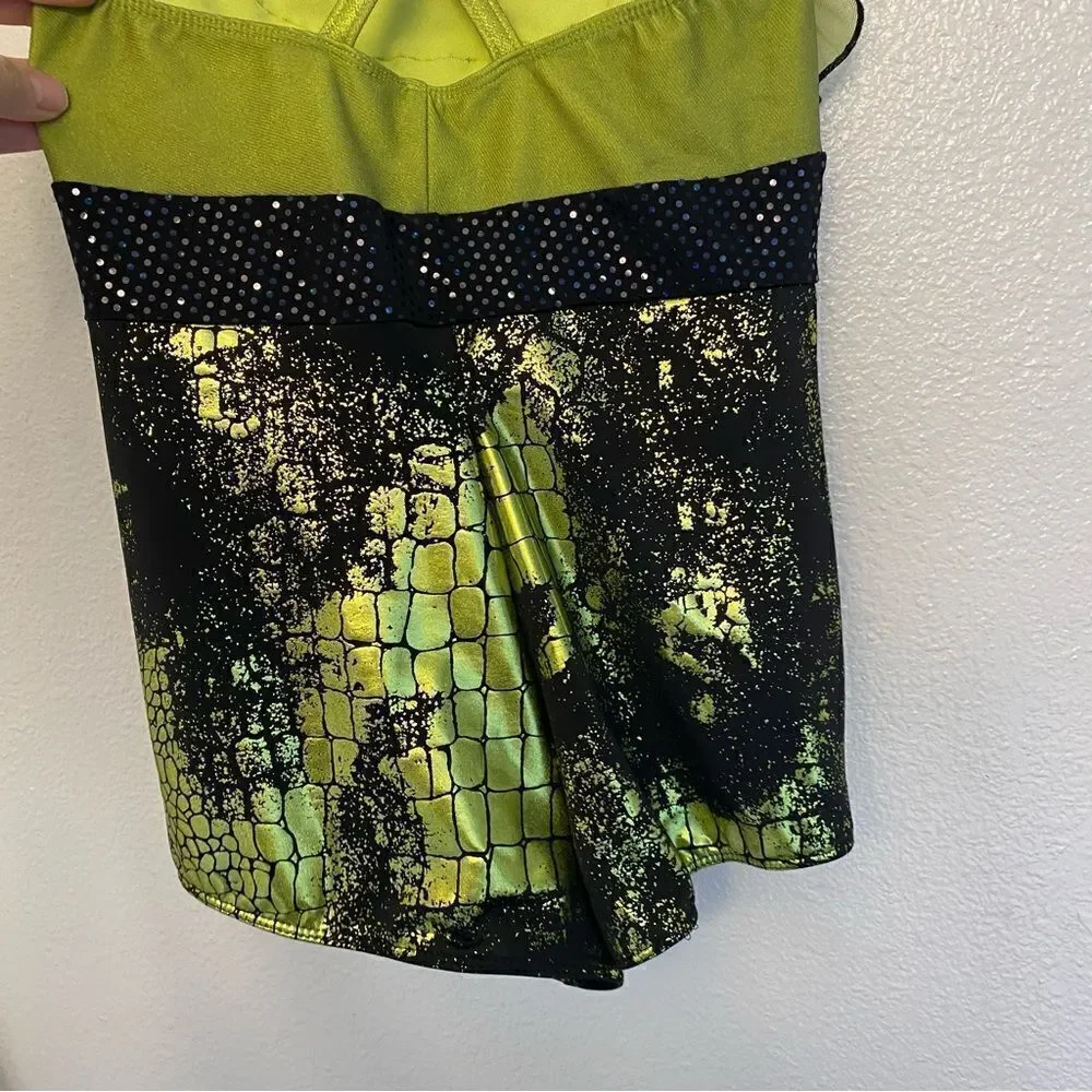Art Stone Dance Costume 2065 green snake dino foil animal print child LC
